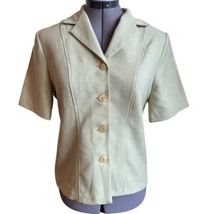 Tradition Sage Green Button Blouse Vintage Minimalist Workwear Tailored Top